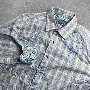 Robert Graham Abstract Long Sleeve Flip Cuff Button Down Shirt Size M Blue Green